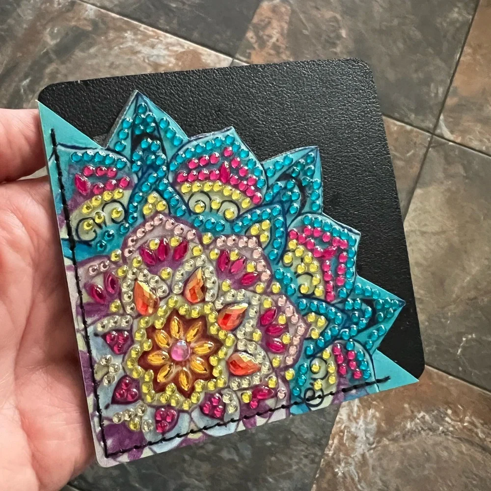 Colorful Handmade Mandala Leather like Corner Bookmark  Diamond Art